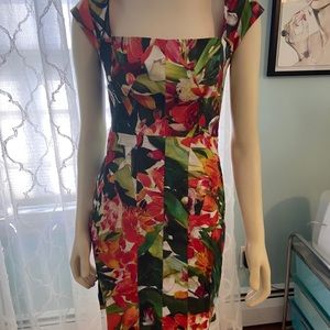 Floral square neck above knee dress